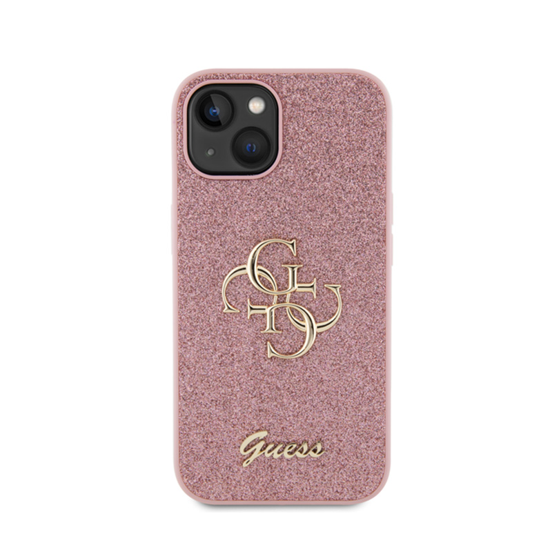 Guess Glitter Script Big 4G - Etui iPhone 15 (różowy)