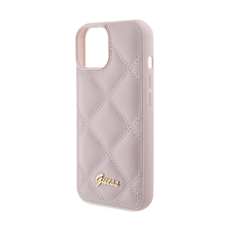 Guess Quilted Metal Logo - Etui iPhone 15 (różowy)