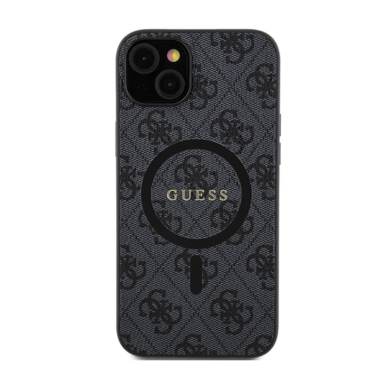 Guess 4G Collection Leather Metal Logo MagSafe - Etui iPhone 15 Plus / 14 Plus (czarny)