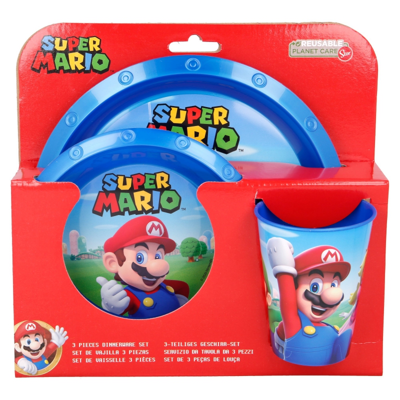 Super Mario - Zestaw naczyń (talerz, miska i kubekl) (niebieski)