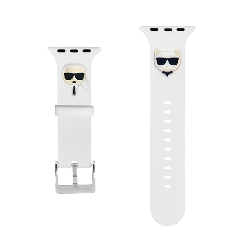 Karl Lagerfeld Silicone Karl & Choupette Heads – Pasek do Apple Watch 42/44/45/49 mm (biały)