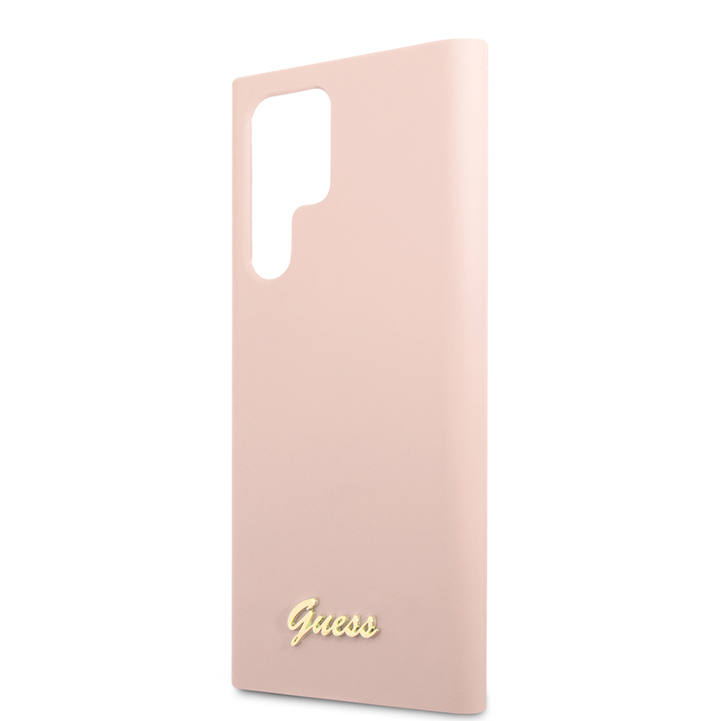 Guess Silicone Script Metal Logo - Etui Samsung Galaxy S22 Ultra (różowy)