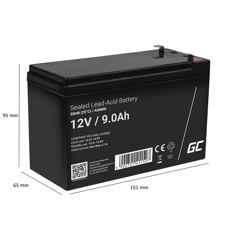 Green Cell - AGM VRLA 12V 9Ah bezobsługowy akumulator do UPS