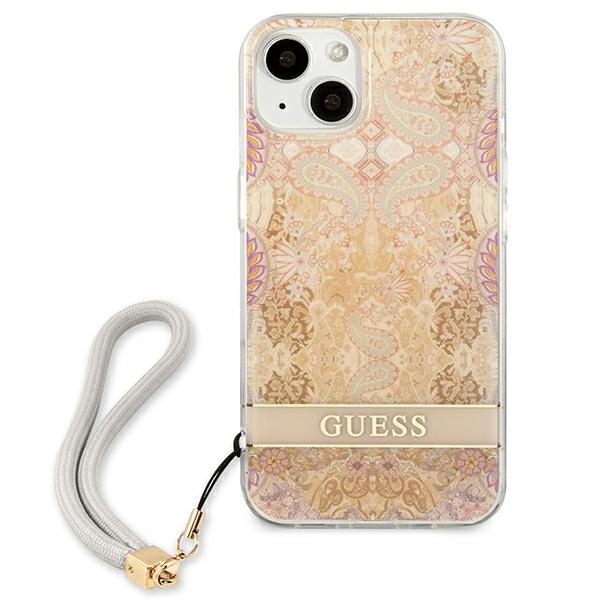 Guess Flower Cord - Etui ze smyczką iPhone 13 Mini (Gold)