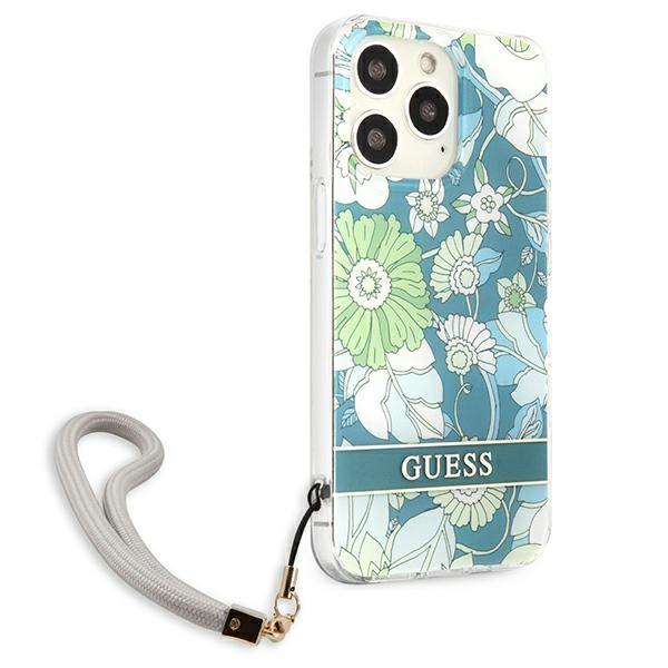 Guess Flower Cord - Etui ze smyczką iPhone 13 Pro Max (Green)