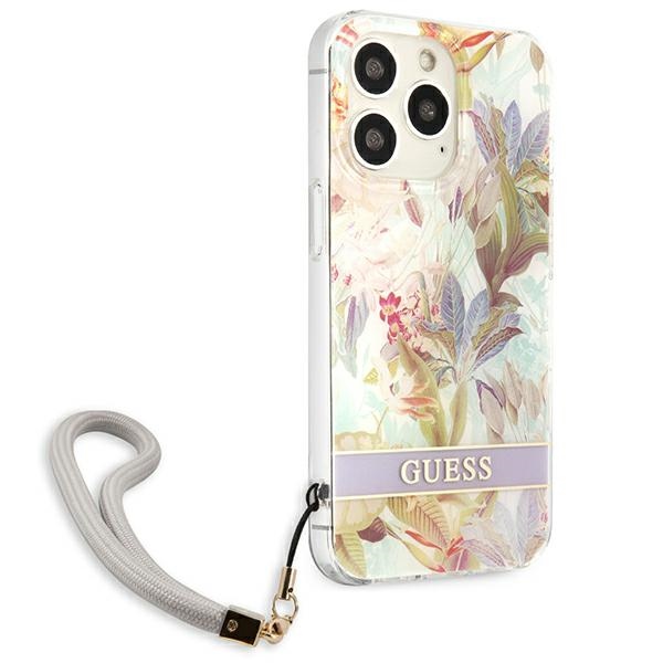 Guess Flower Cord - Etui ze smyczką iPhone 13 Pro Max (Purple)