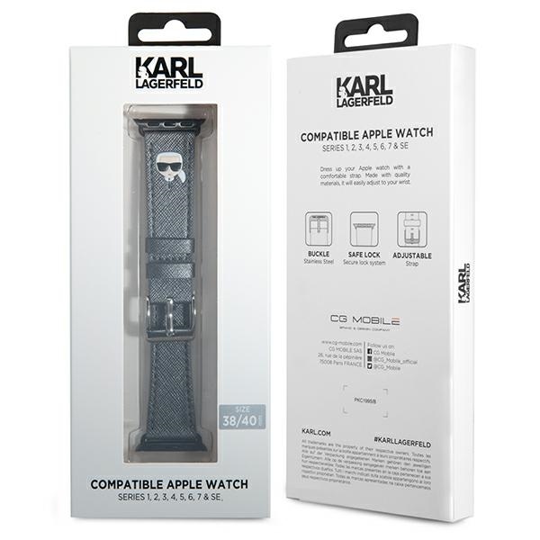 Karl Lagerfeld Saffiano Karl Head – Pasek do Apple Watch 38/40/41 mm (srebrny)