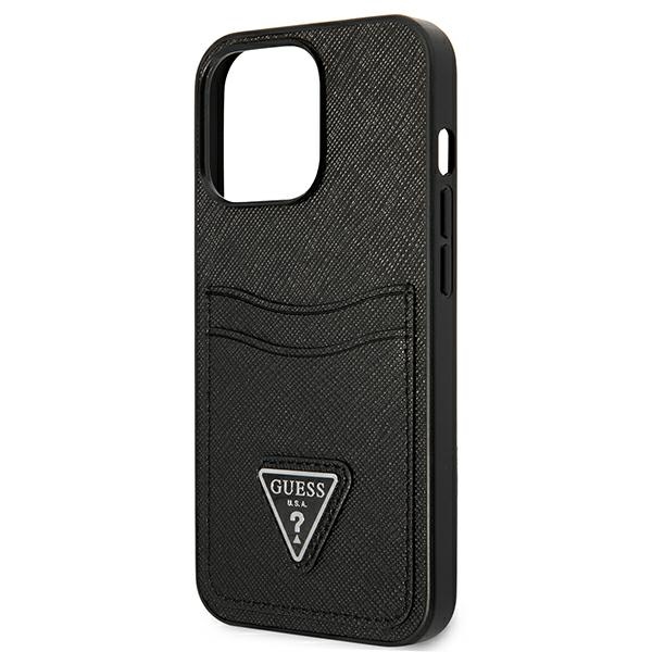 Guess Saffiano Double Card Triangle - Etui iPhone 13 Pro (czarny)