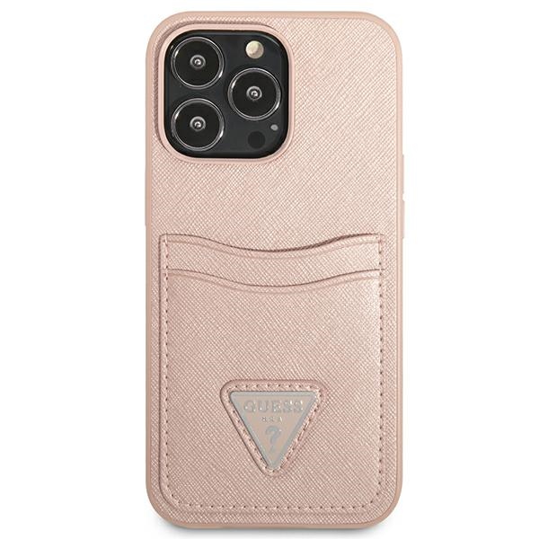 Guess Saffiano Double Card Triangle - Etui iPhone 13 Pro Max (różowy)