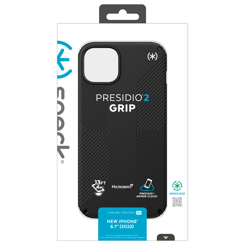 Speck Presidio2 Grip - Antypoślizgowe etui iPhone 15 Plus / 14 Plus (Black / Black / White)