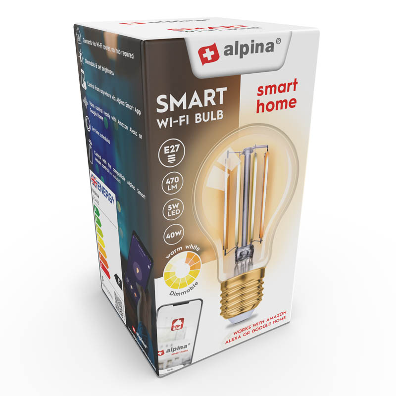 Alpina - Inteligentna żarówka Wi-Fi trzonek E27 moc 4,9 W kolor biały ciepły