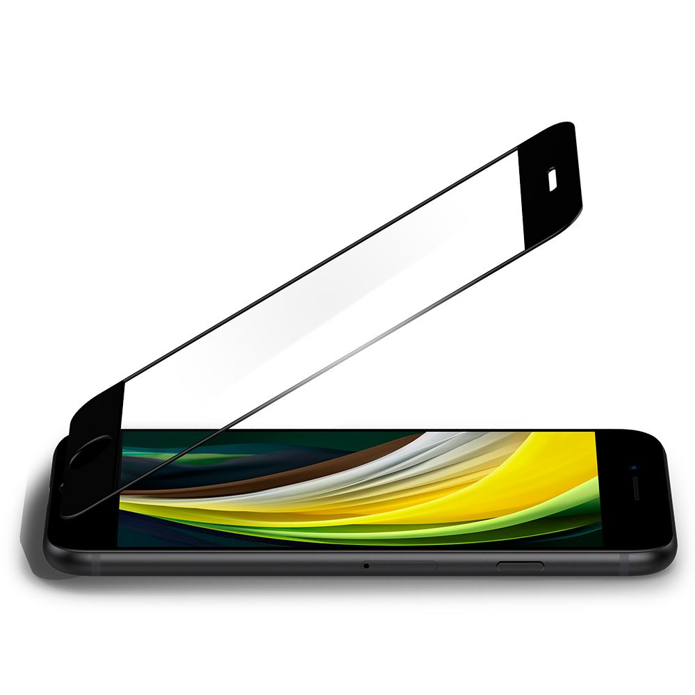Spigen Alm Glass FC - Szkło hartowane do iPhone SE (2022 / 2020) / 8 / 7 (Czarna ramka)