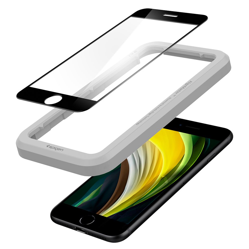 Spigen Alm Glass FC - Szkło hartowane do iPhone SE (2022 / 2020) / 8 / 7 (Czarna ramka)