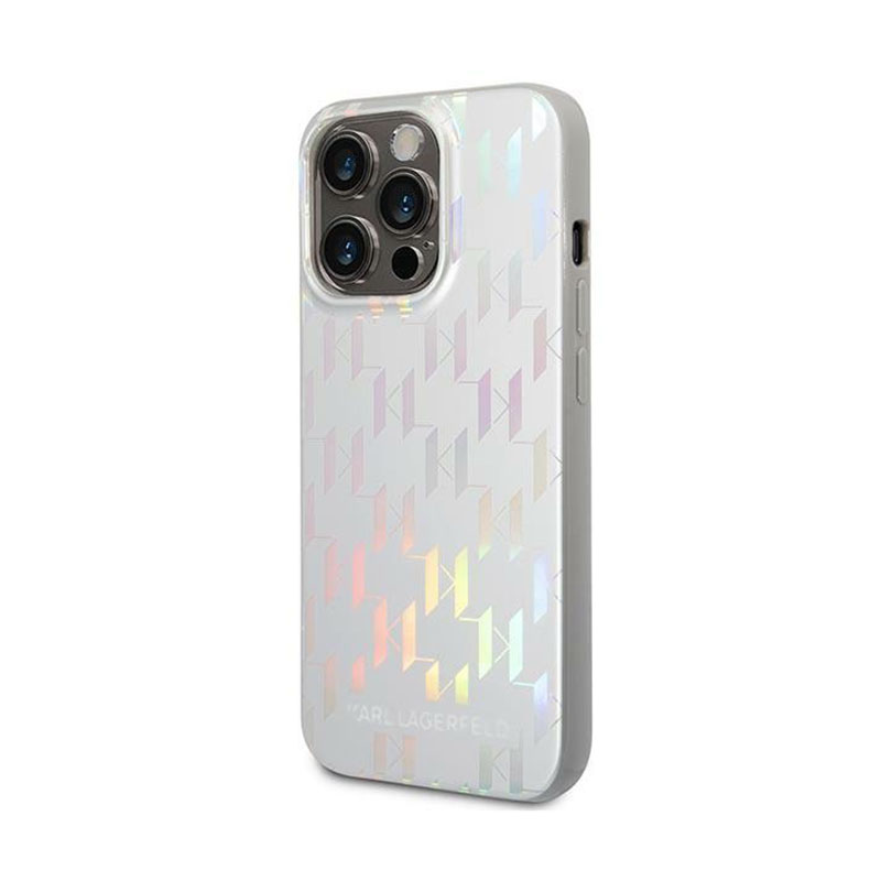 Karl Lagerfeld Monogram Iridescent - Etui iPhone 14 Pro (srebrny)