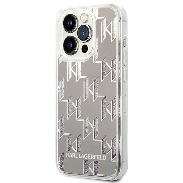 Karl Lagerfeld Monogram Liquid Glitter - Etui iPhone 14 Pro (srebrny)