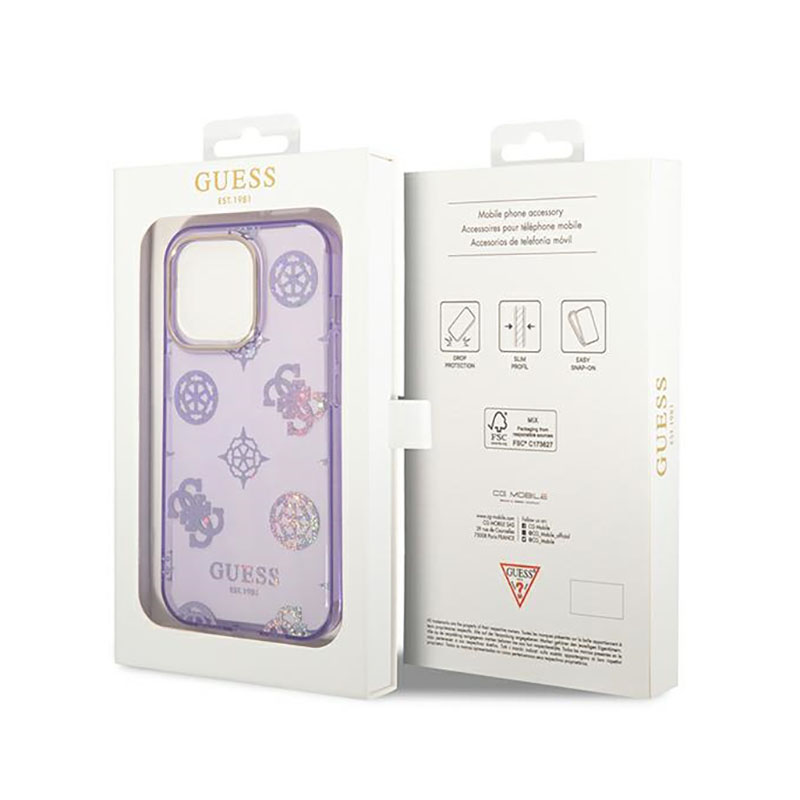 Guess Peony Glitter Case – Etui iPhone 14 Pro (Liliowy)