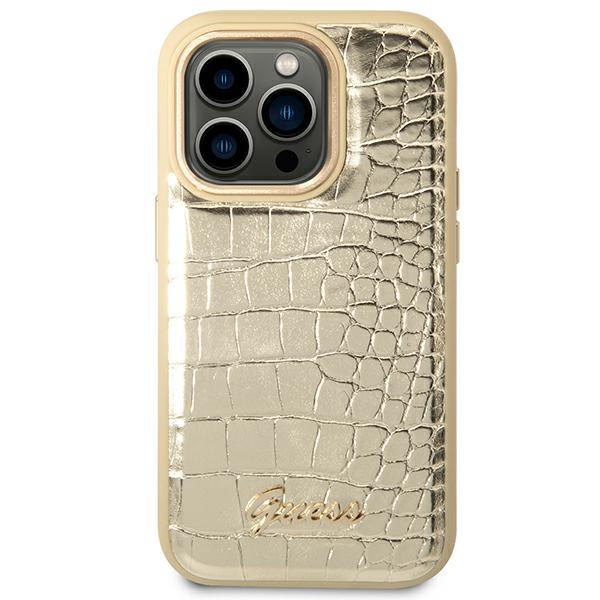 Guess Croco Collection – Etui iPhone 14 Pro (złoty)