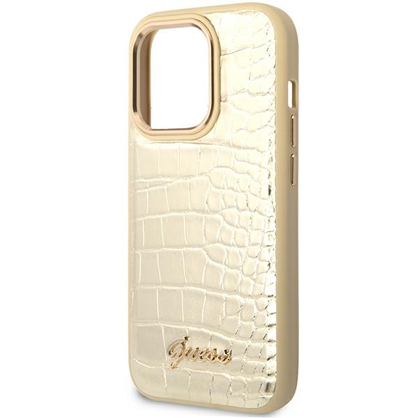 Guess Croco Collection – Etui iPhone 14 Pro (złoty)