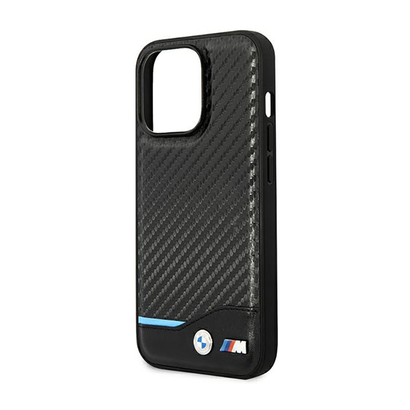 BMW Leather Carbon Blue Line – Etui iPhone 14 Pro (Czarny)