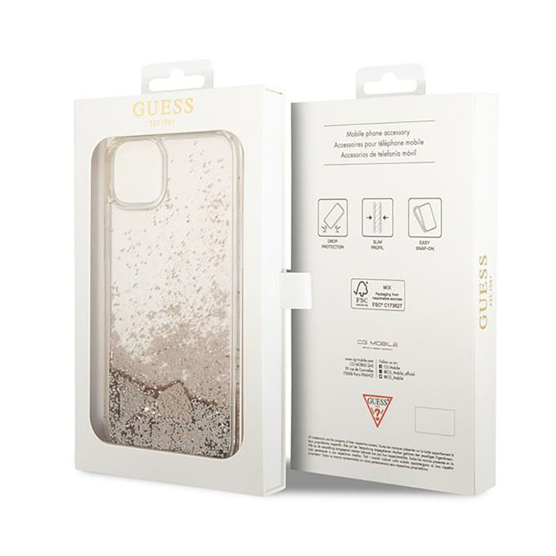 Guess Liquid Glitter Charms - Etui iPhone 14 Plus (złoty)