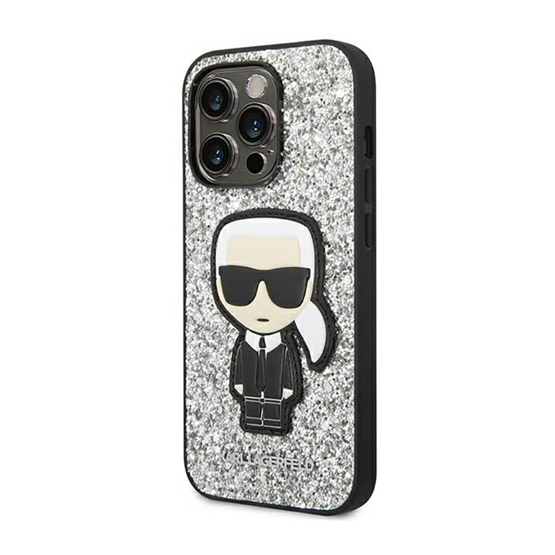 Karl Lagerfeld Glitter Flakes Ikonik - Etui iPhone 14 Pro (srebrny)
