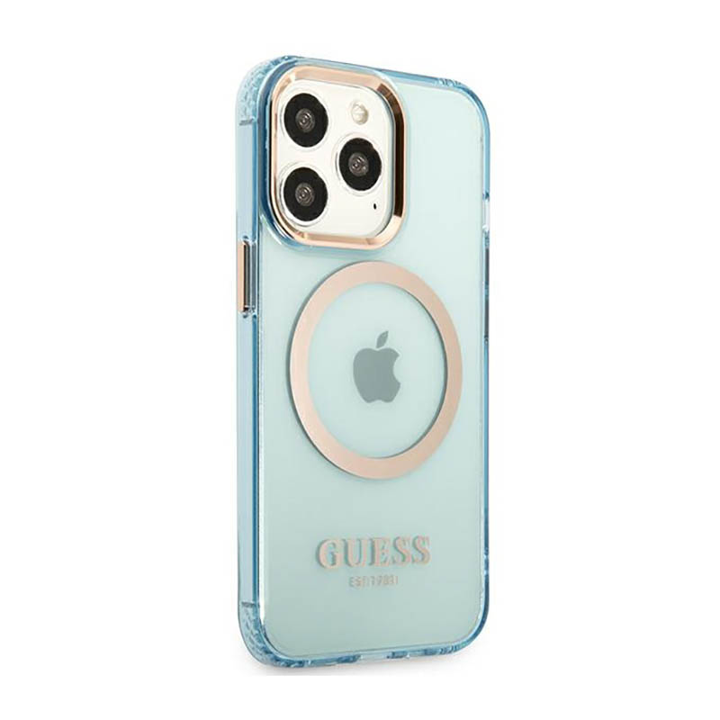 Guess Gold Outline Translucent MagSafe - Etui iPhone 13 Pro Max (niebieski)