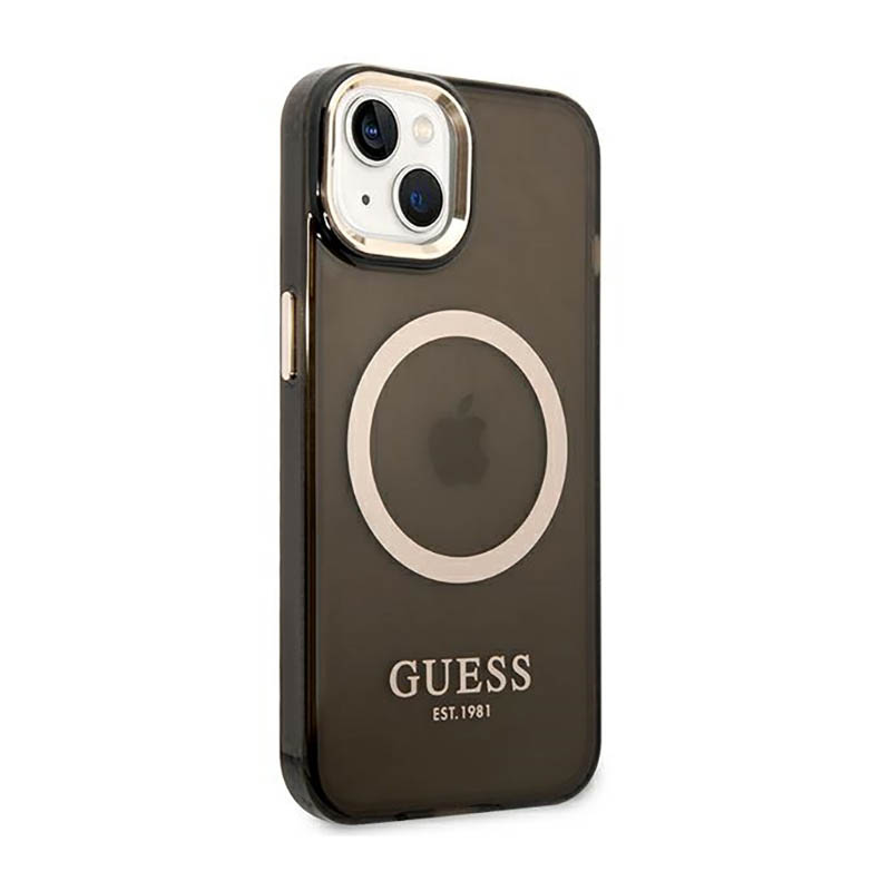 Guess Gold Outline Translucent MagSafe - Etui iPhone 14 Plus (czarny)