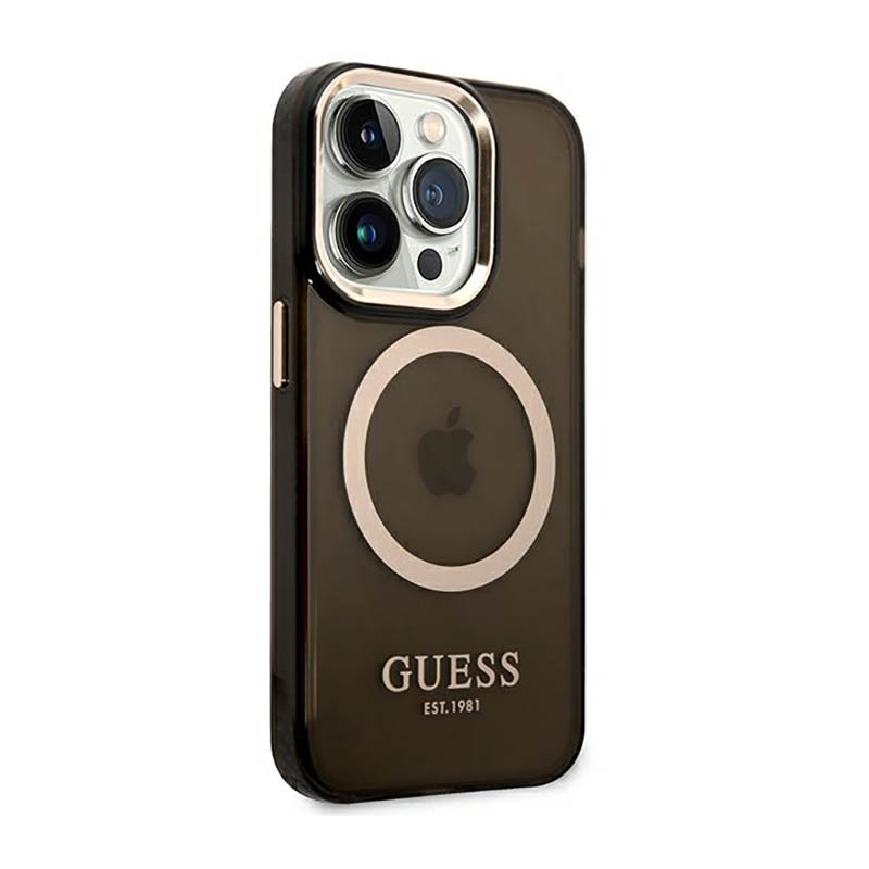 Guess Gold Outline Translucent MagSafe - Etui iPhone 14 Pro Max (czarny)