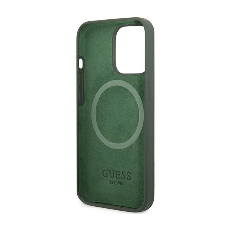 Guess Silicone Logo Plate MagSafe - Etui iPhone 13 Pro (zielony)
