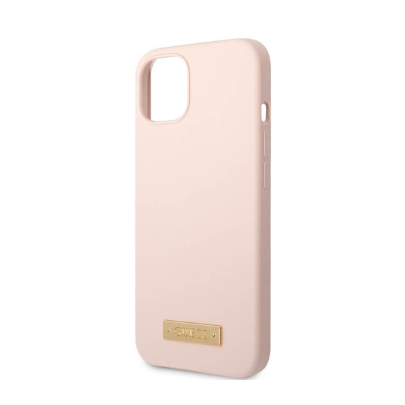 Guess Silicone Logo Plate MagSafe - Etui iPhone 13 Mini (różowy)