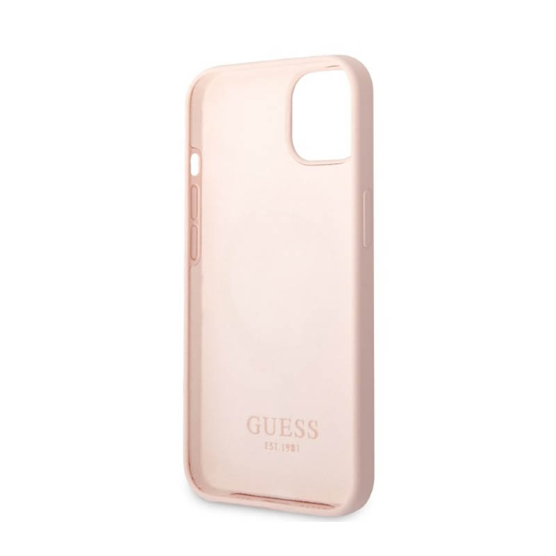 Guess Silicone Logo Plate MagSafe - Etui iPhone 13 Mini (różowy)