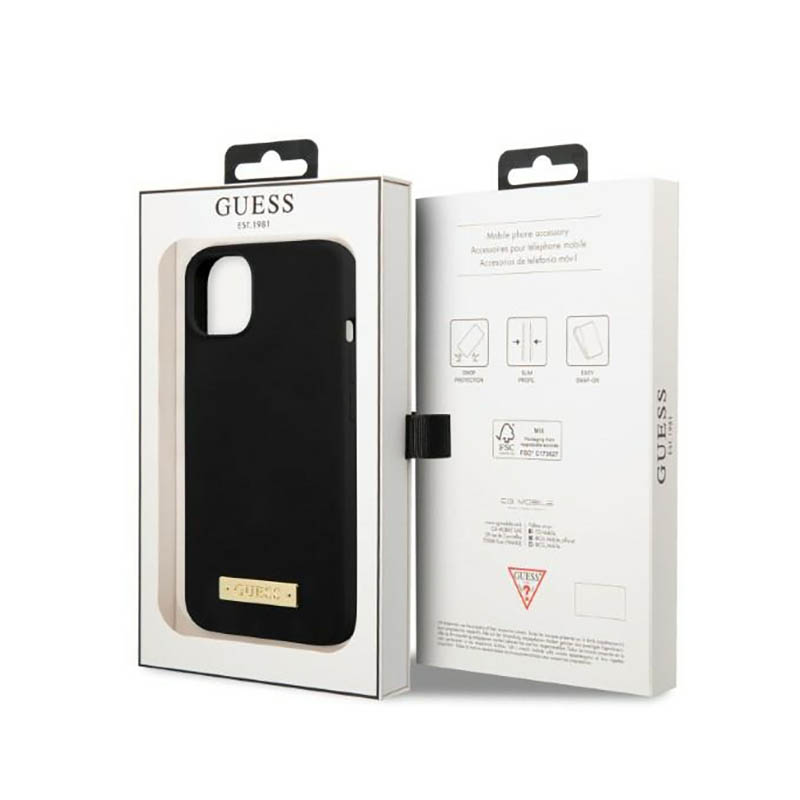 Guess Silicone Logo Plate MagSafe - Etui iPhone 13 Mini (czarny)