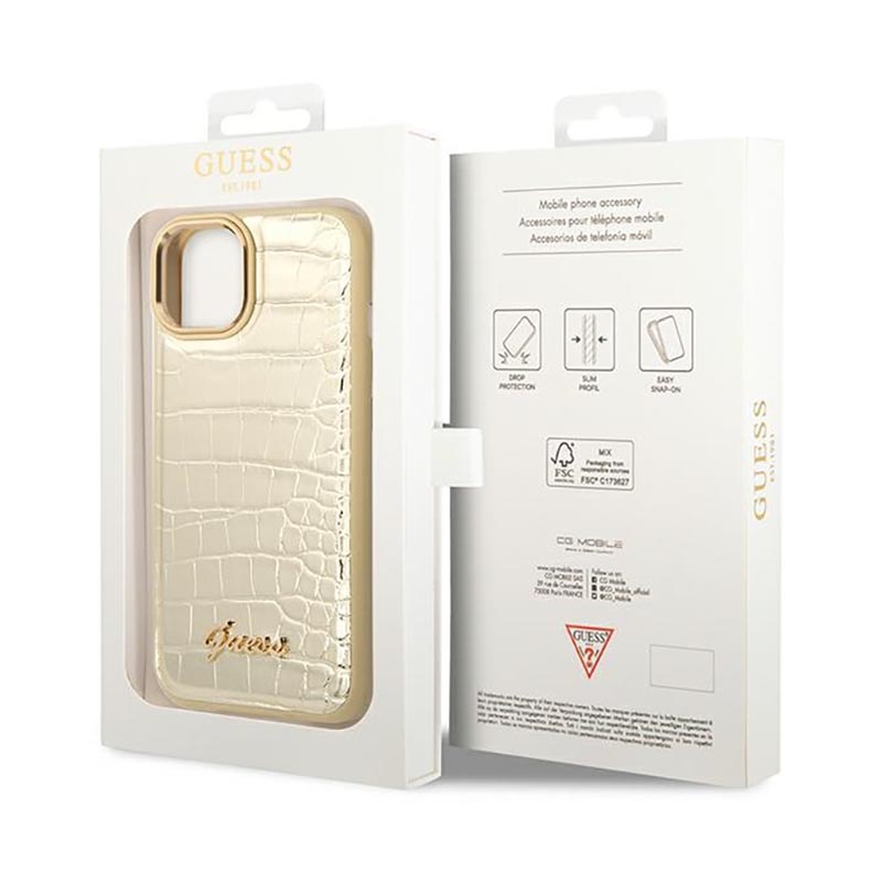 Guess Croco Collection – Etui iPhone 14 (złoty)