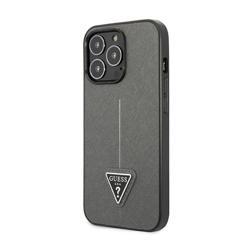 Guess Saffiano Triangle Logo Case – Etui iPhone 14 Pro Max (srebrny)