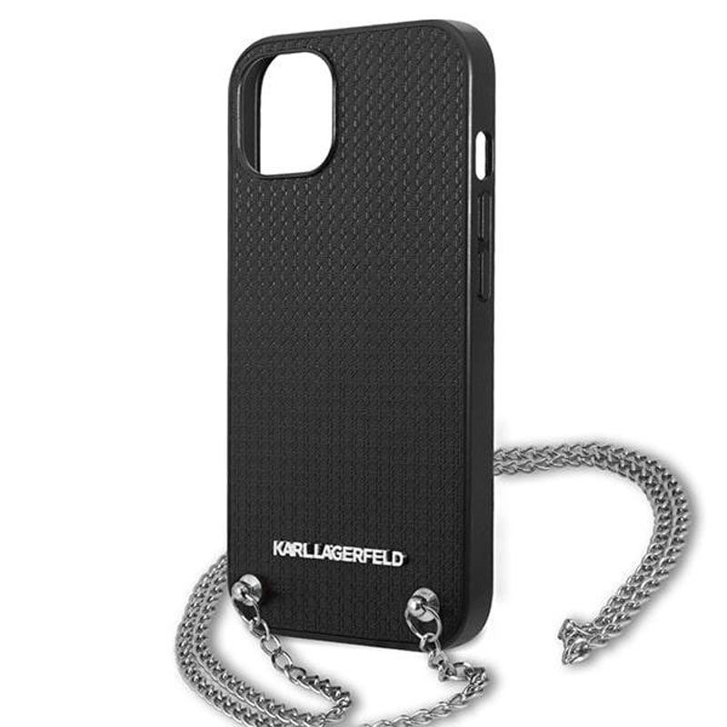 Karl Lagerfeld Leather Textured and Chain - Etui iPhone 13 mini (czarny)