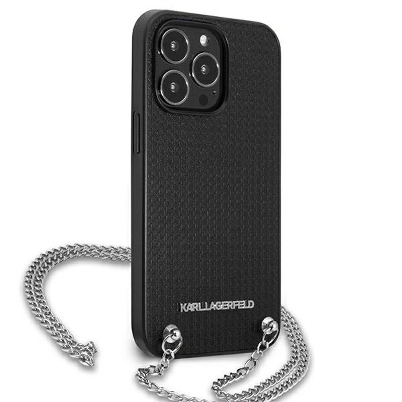Karl Lagerfeld Leather Textured and Chain - Etui iPhone 13 Pro Max (czarny)