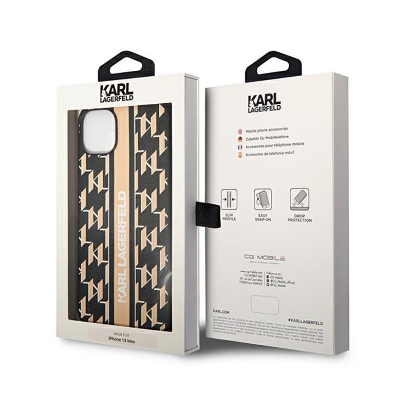Karl Lagerfeld Monogram Stripe - Etui iPhone 14 Plus (brązowy)