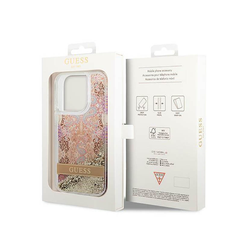 Guess Liquid Glitter Paisley - Etui iPhone 14 Pro Max (złoty)