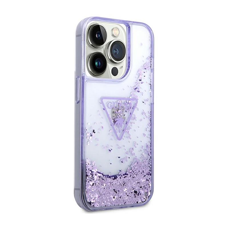 Guess Liquid Glitter Triangle Logo Case – Etui iPhone 14 Pro Max (fioletowy)