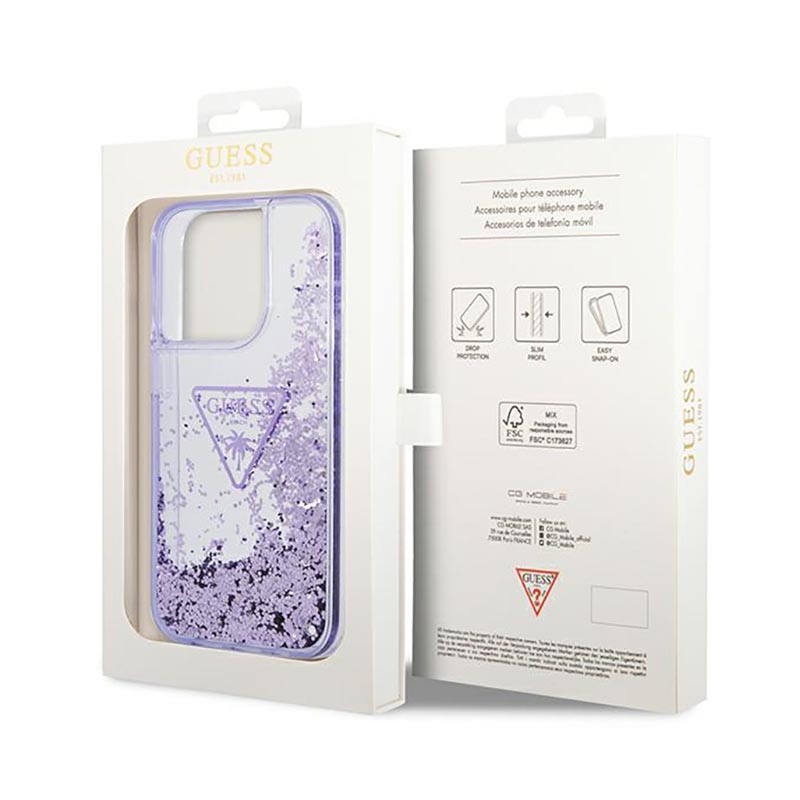 Guess Liquid Glitter Triangle Logo Case – Etui iPhone 14 Pro Max (fioletowy)
