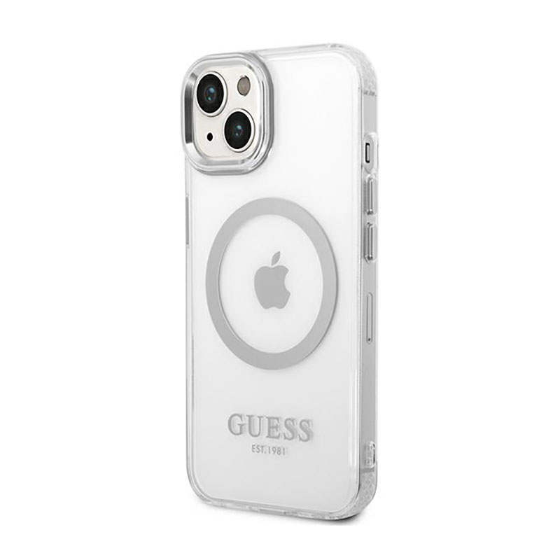 Guess Metal Outline MagSafe - Etui iPhone 14 Plus (przezroczysty / srebrny)