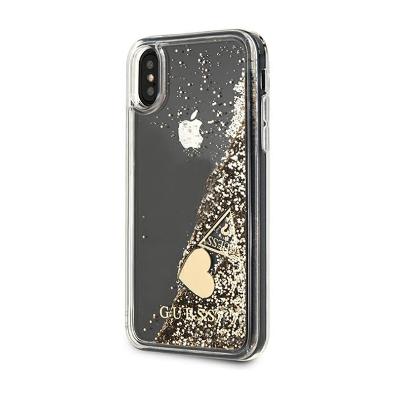 Guess Liquid Glitter Charms - Etui iPhone  Xs / X (złoty)