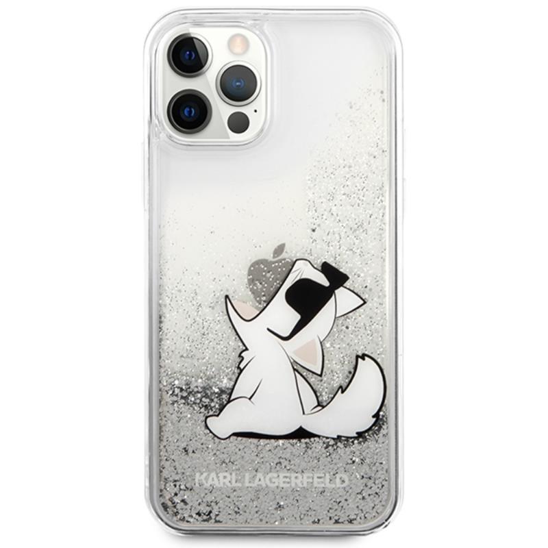 Karl Lagerfeld Liquid Glitter Choupette Fun - Etui iPhone iPhone 12 / iPhone 12 Pro (srebrny)