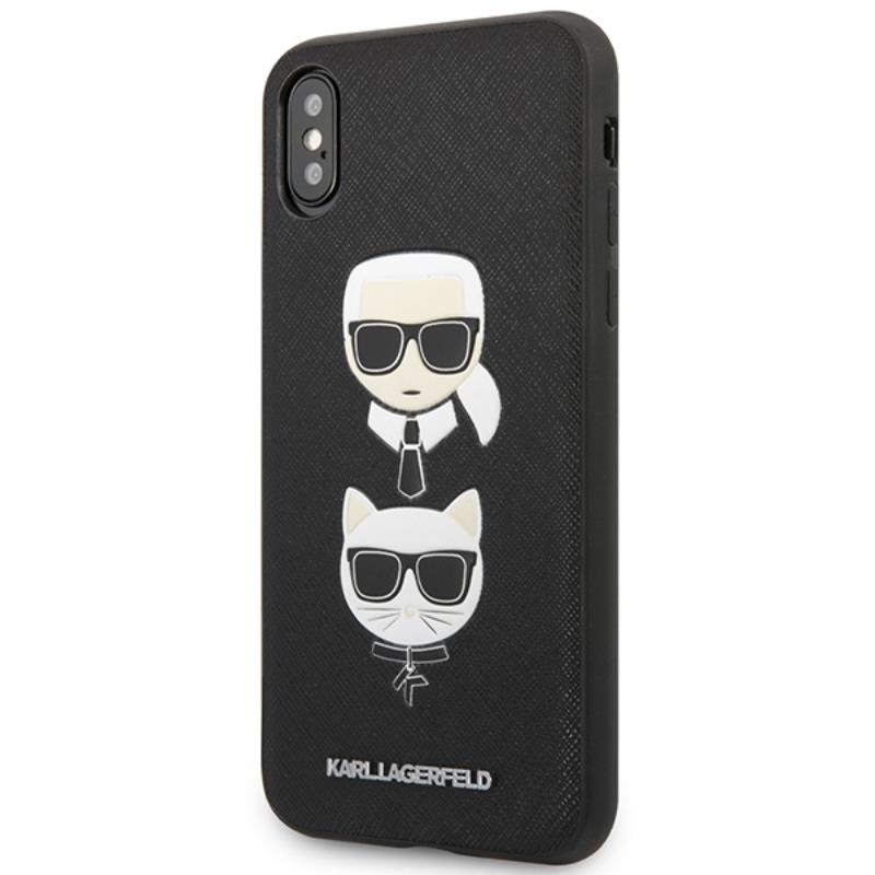Karl Lagerfeld Saffiano Karl & Choupette Heads - Etui iPhone Xs Max (czarny)