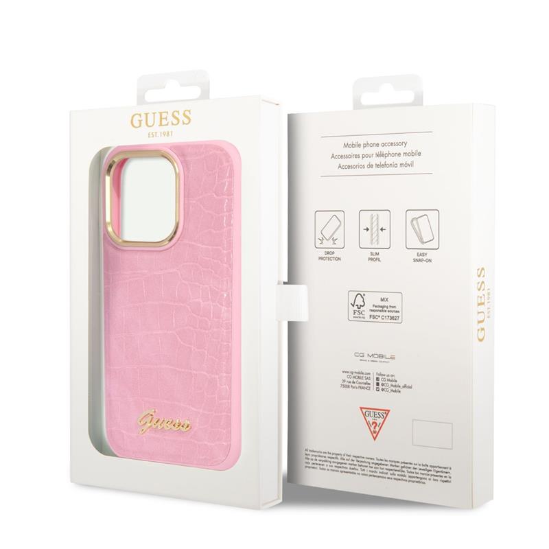 Guess Croco Collection - Etui iPhone 14 Pro (różowy)