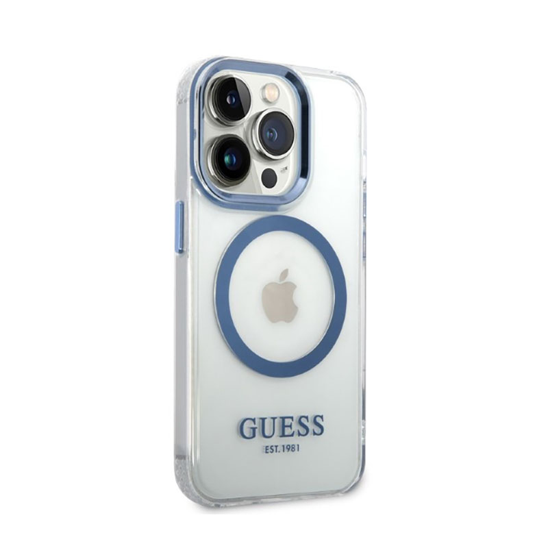 Guess Metal Outline Magsafe - Etui iPhone 14 Pro (przezroczysty / niebieski)