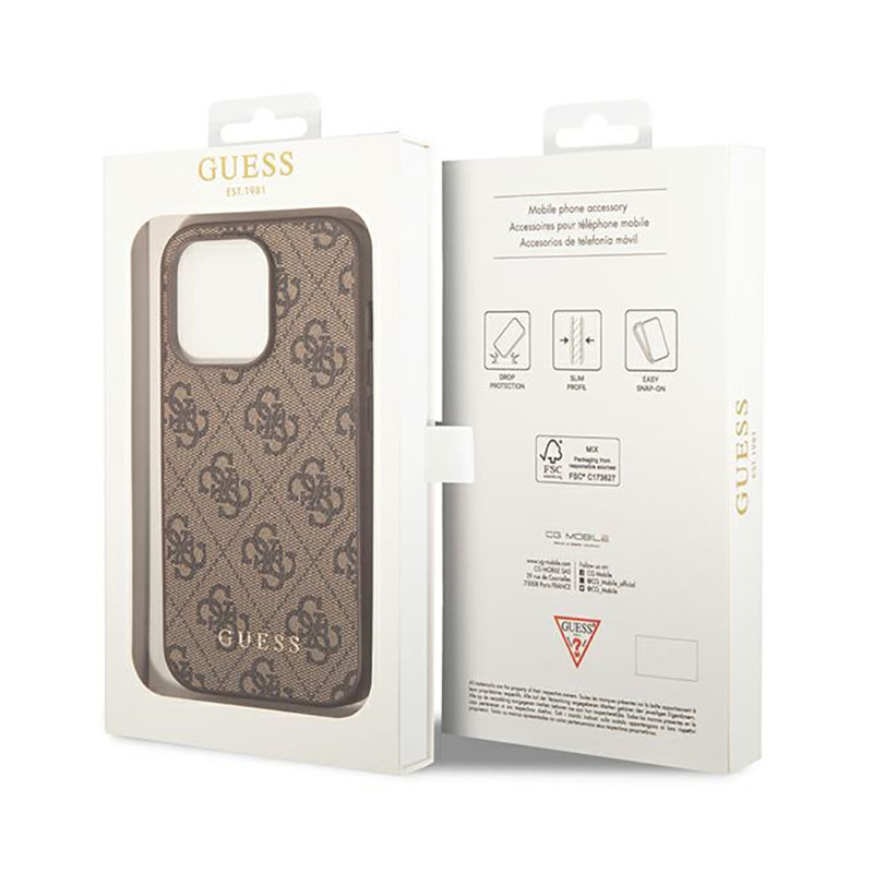 Guess 4G Metal Gold Logo – Etui iPhone 14 Pro (brązowy)