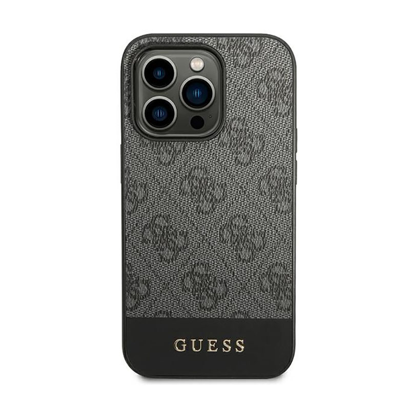 Guess 4G Bottom Stripe Metal Logo Collection - Etui iPhone 14 Pro (szary)