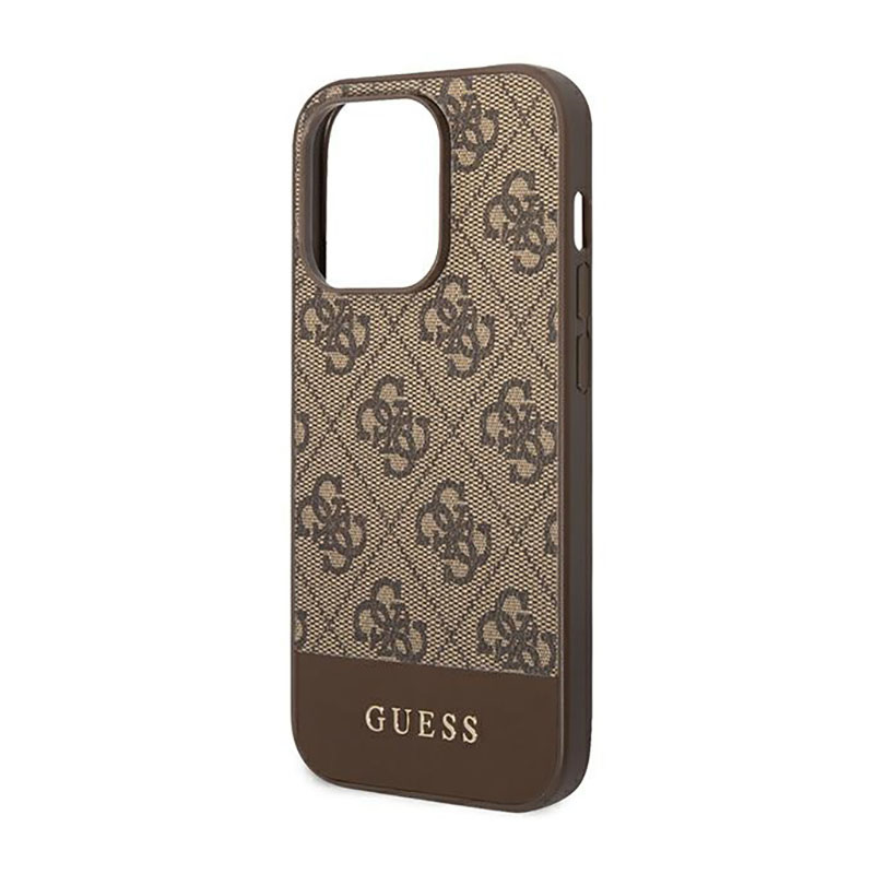 Guess 4G Bottom Stripe Metal Logo Collection - Etui iPhone 14 Pro Max (brązowy)