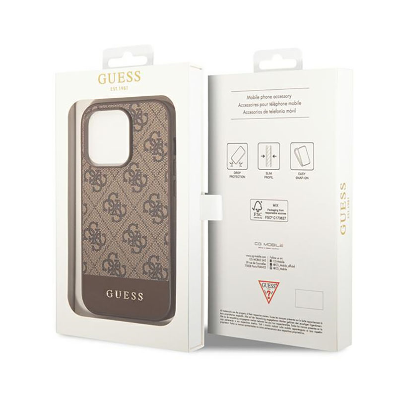 Guess 4G Bottom Stripe Metal Logo Collection - Etui iPhone 14 Pro Max (brązowy)